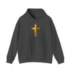 Christian Hoodie - Gold Brush Cross & “Jesus I Follow” Inspirational Pullover