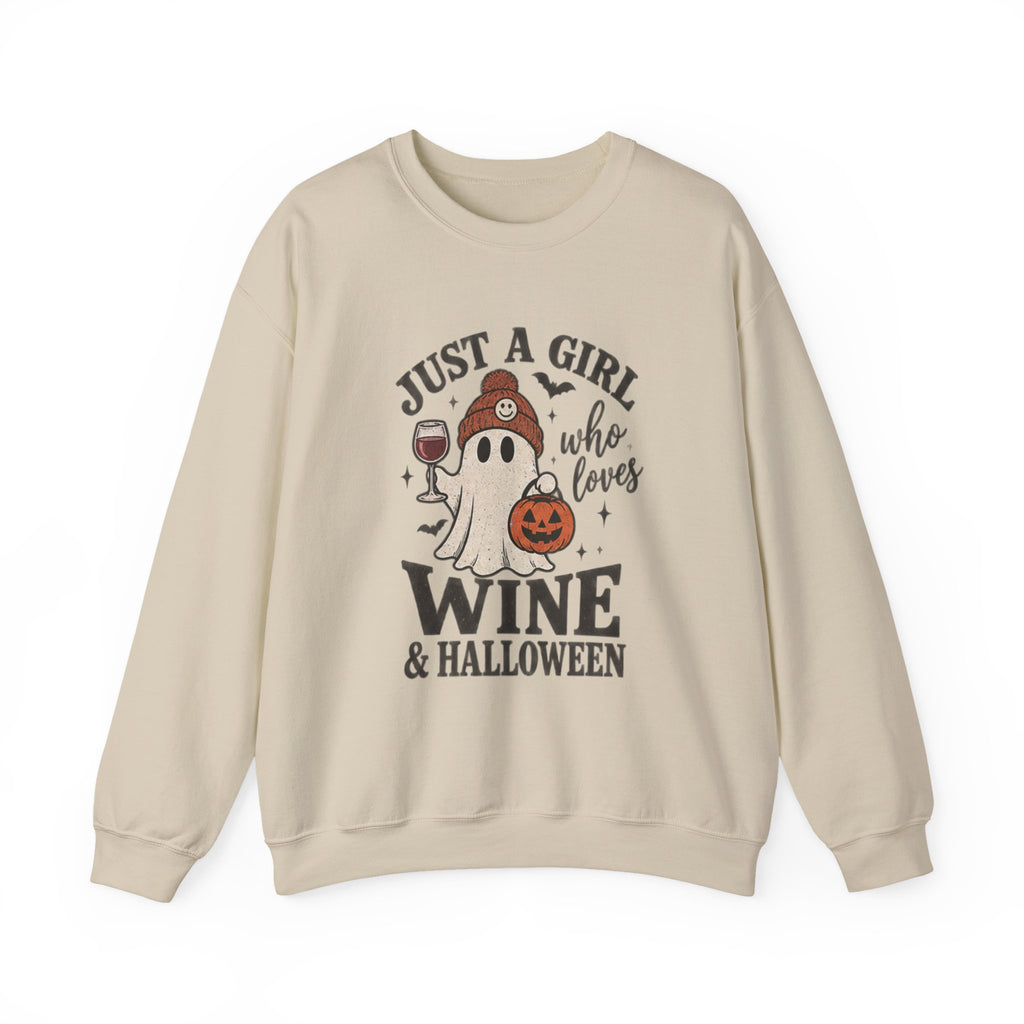 Halloween Wine Sweatshirt — “Just a Girl Who Loves Wine & Halloween” Crewneck