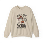 Halloween Wine Sweatshirt — “Just a Girl Who Loves Wine & Halloween” Crewneck
