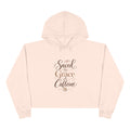 Saved by Grace & Caffeine Crop Hoodie — Christian Coffee Lover Graphic