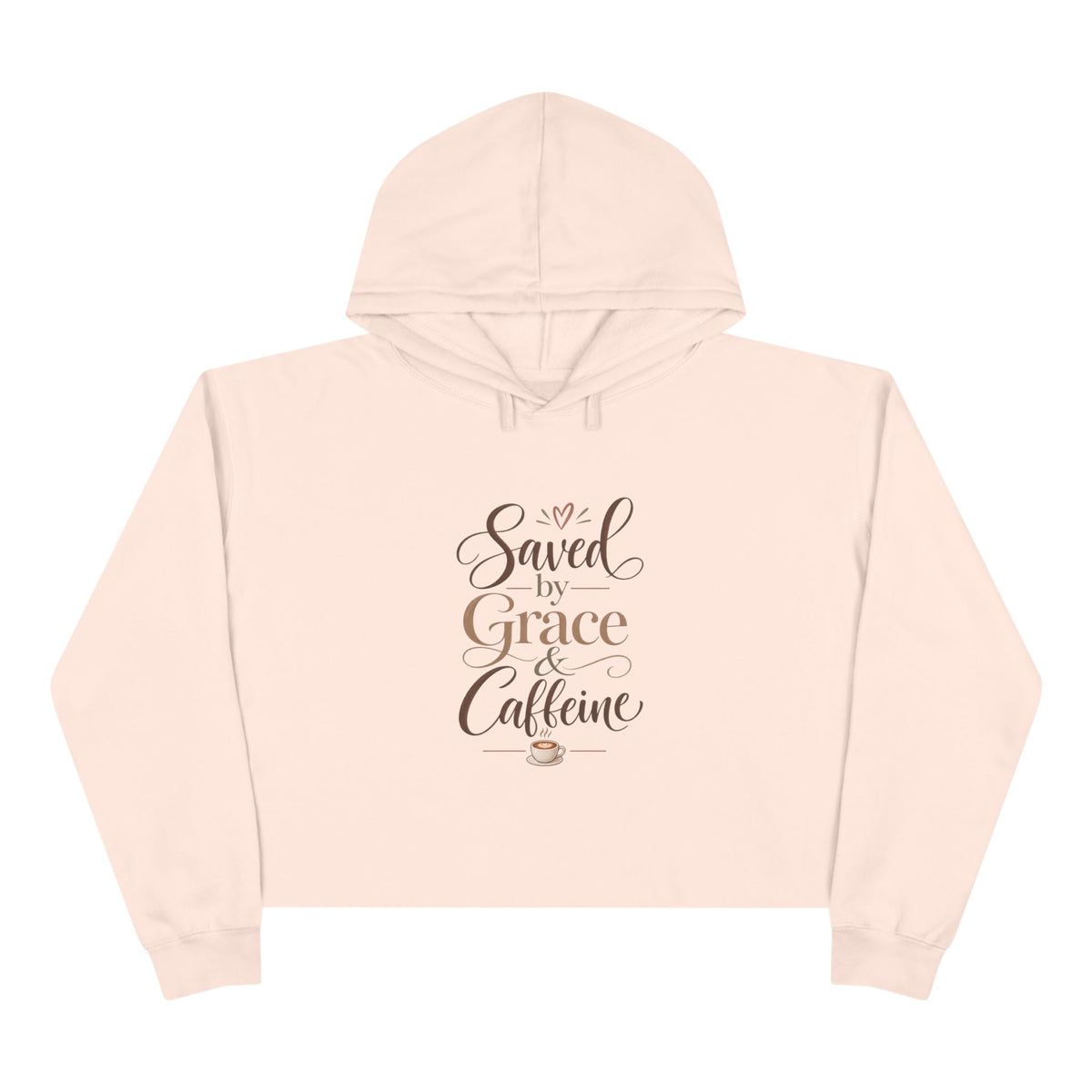 Saved by Grace & Caffeine Crop Hoodie — Christian Coffee Lover Graphic