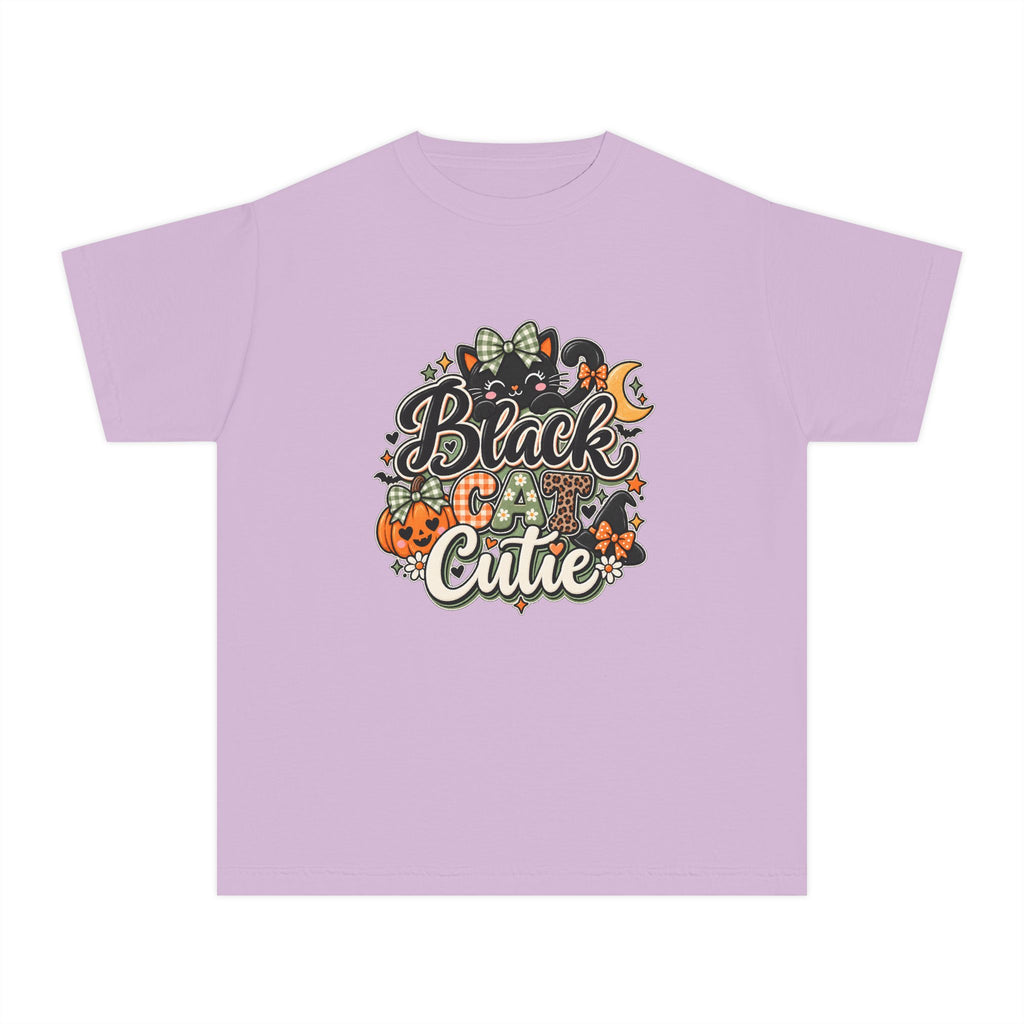 Youth Tee — "Black & Cute" Halloween Pumpkin Graphic