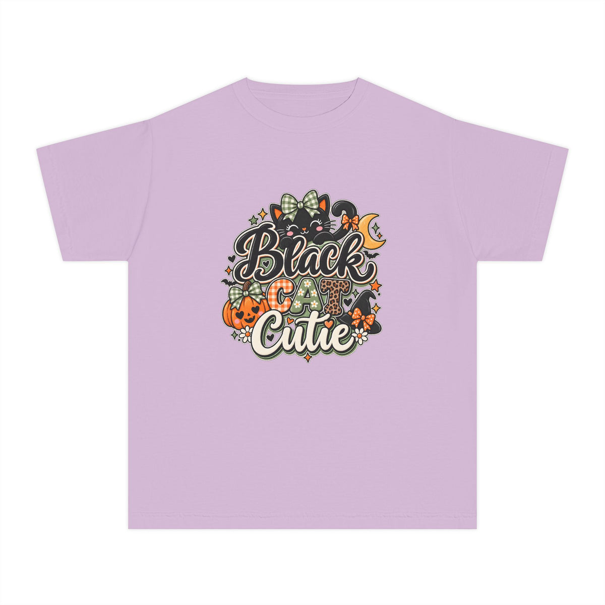 Youth Tee — "Black & Cute" Halloween Pumpkin Graphic