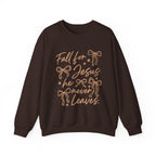 Christian Crewneck Sweatshirt – “Fall for Jesus, He Never Leaves” Autumn Faith Pullover