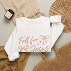 Christian Crewneck Sweatshirt – “Fall for Jesus, He Never Leaves” Autumn Faith Pullover