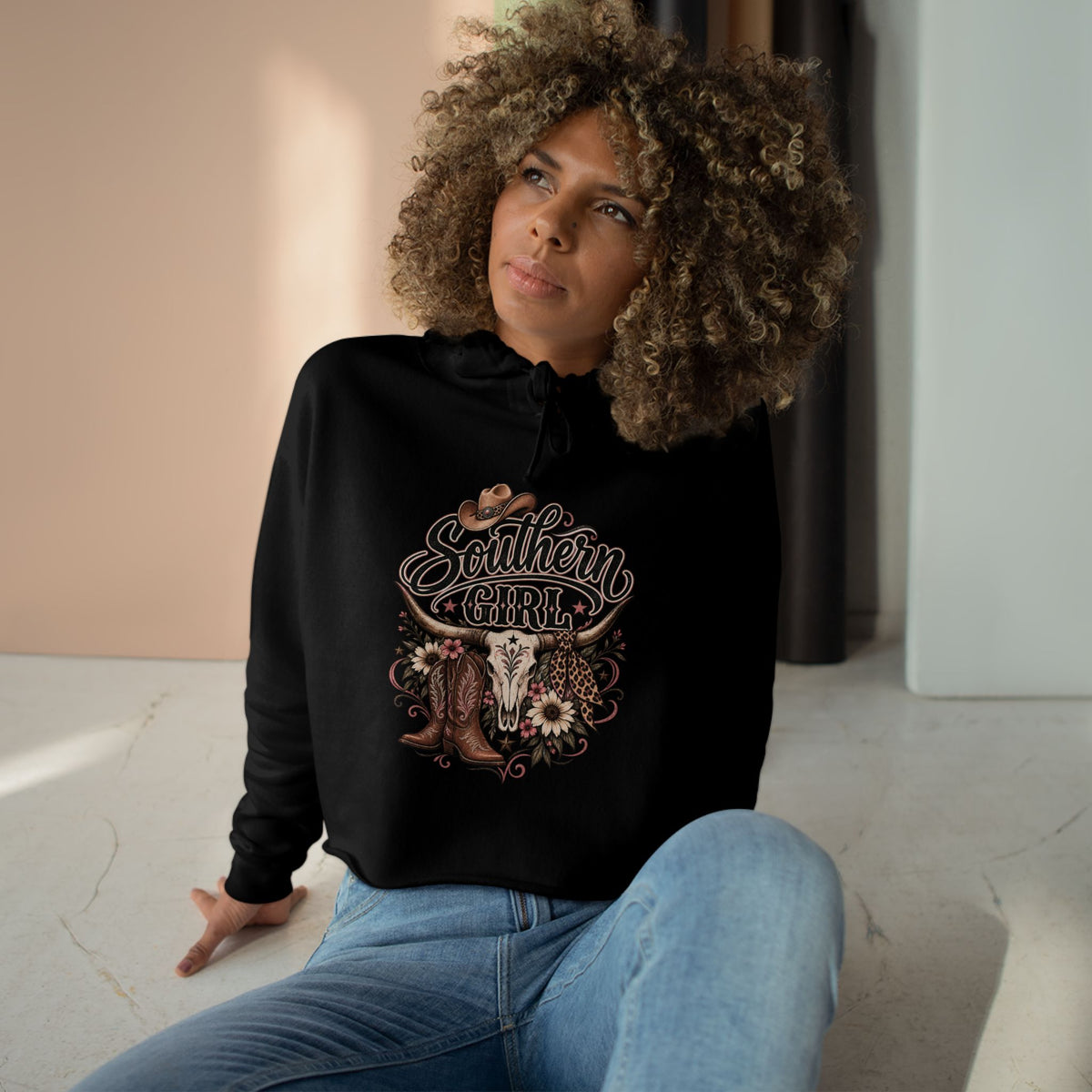 Southern Girl Crop Hoodie — Cowgirl Boots & Sunflower Western Crop Top
