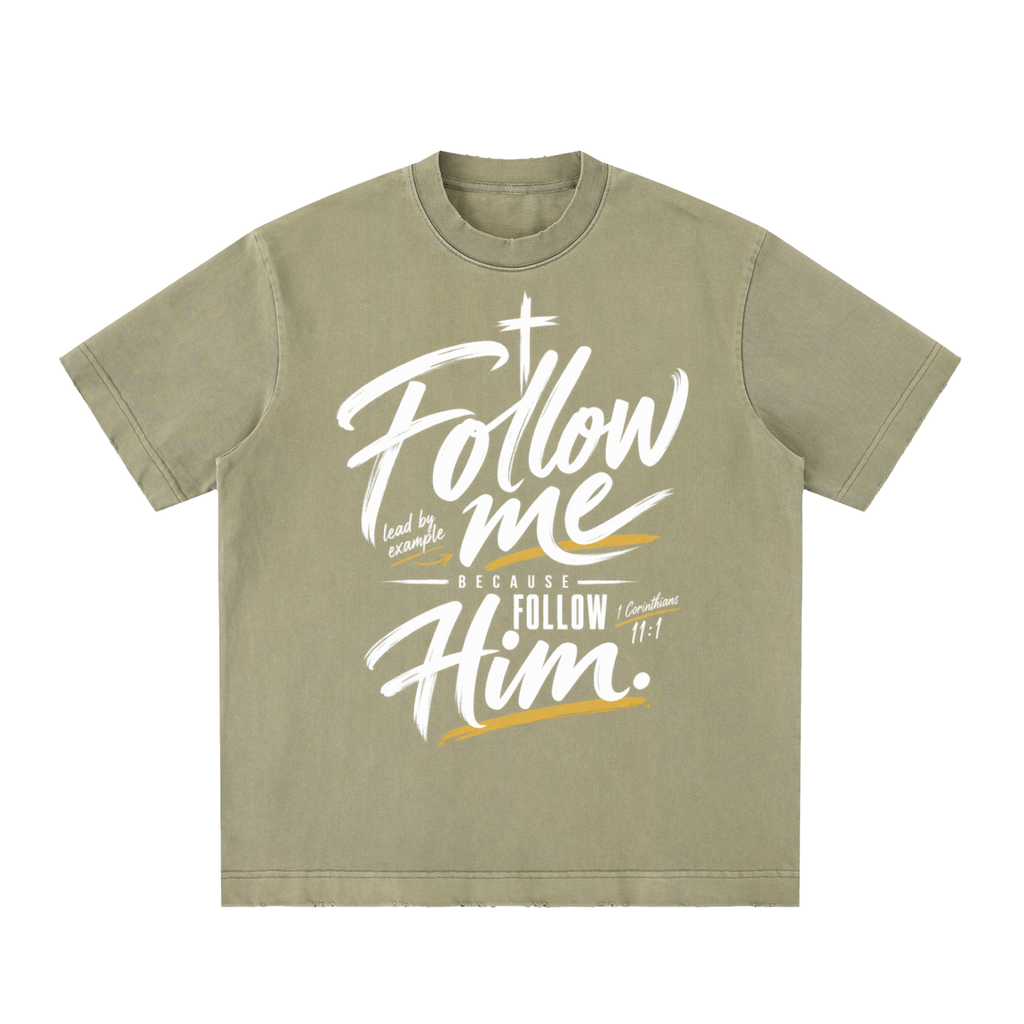 Follow me Heavyweight Vintage Washed Frayed T-Shirt