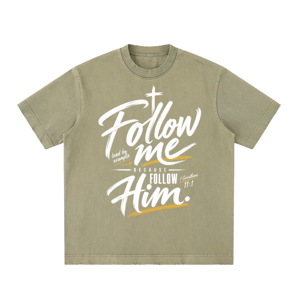 Follow me Heavyweight Vintage Washed Frayed T-Shirt