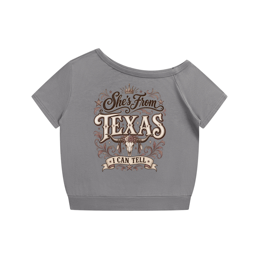 She's from Texas Women's Off-the-Shoulder T-Shirt
