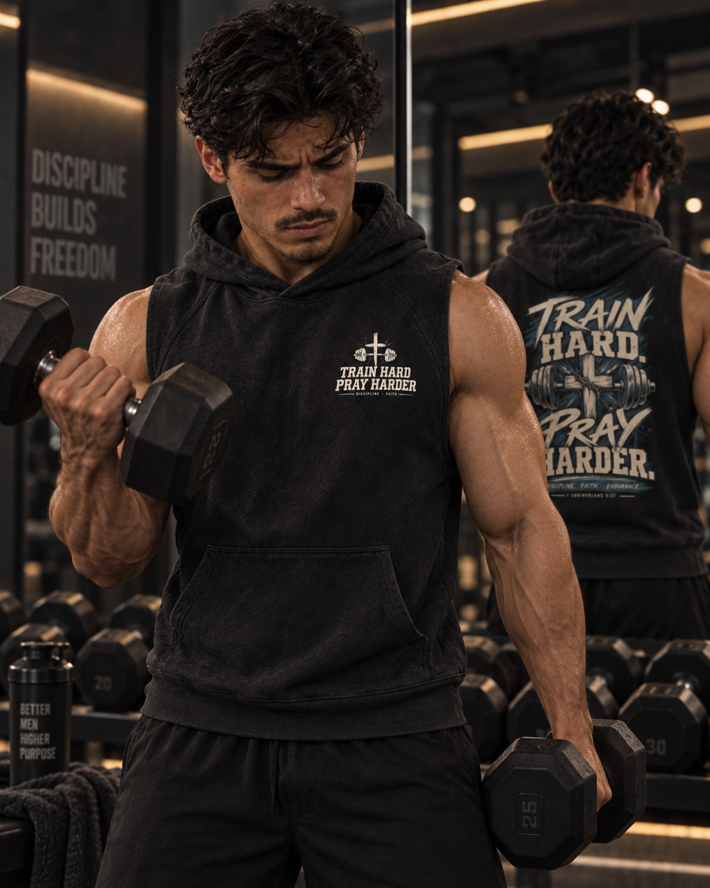 Train Hard. Pray Harder. Snow Washed Sleeveless Hoodie
