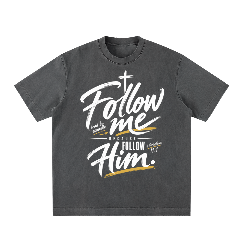 Follow me Heavyweight Vintage Washed Frayed T-Shirt
