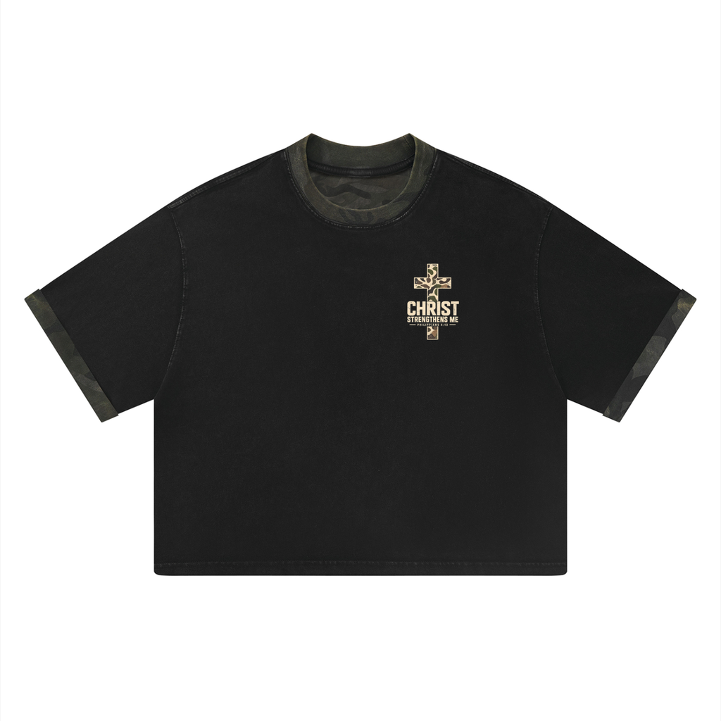 Christ Strengthens Me Camo Mineral Washed Boxy Panel T-Shirt