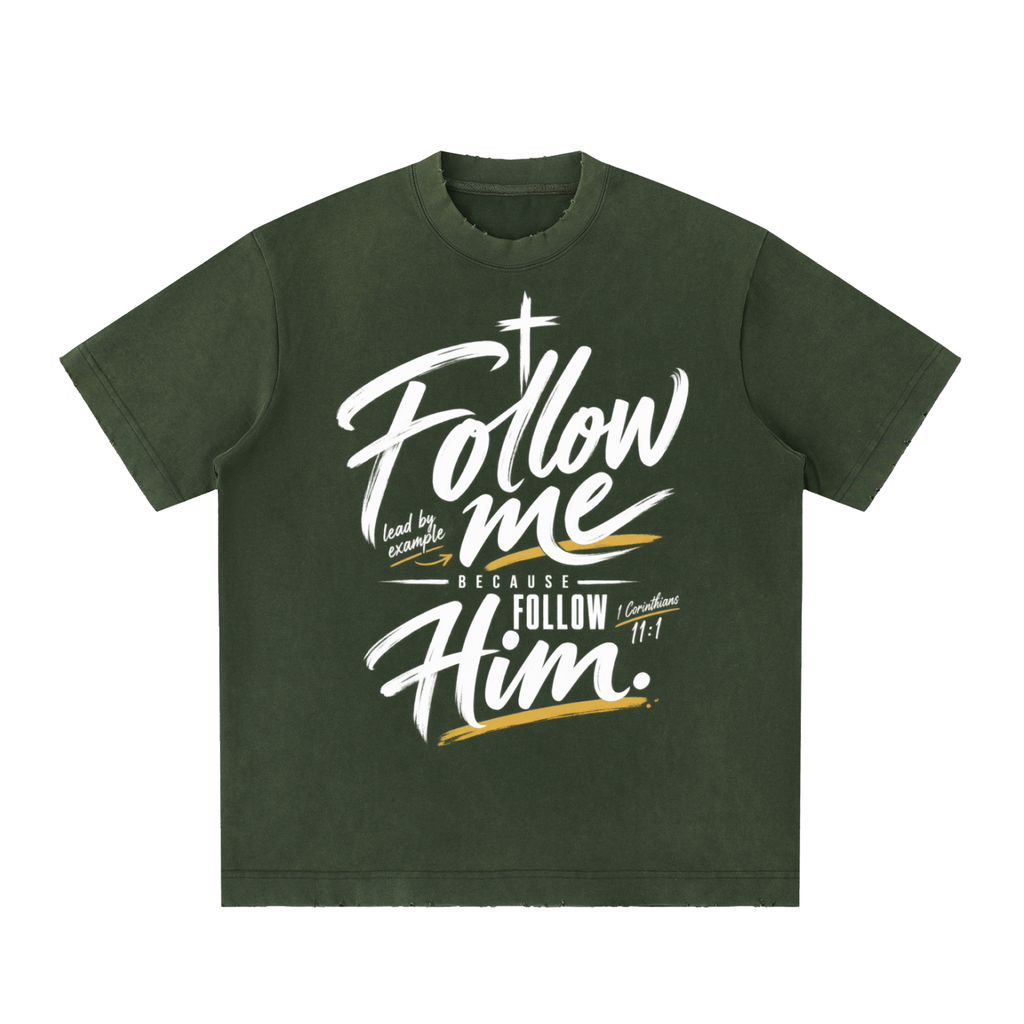 Follow me Heavyweight Vintage Washed Frayed T-Shirt