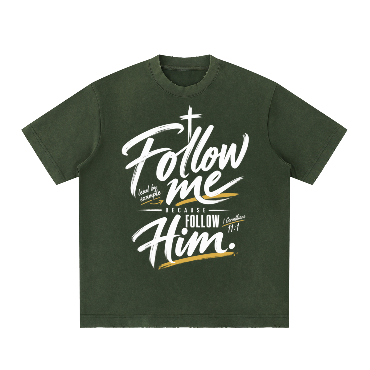 Follow me Heavyweight Vintage Washed Frayed T-Shirt